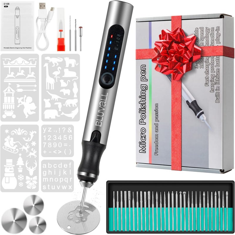 BLUVALL Electric Engraving Pen with 37 Bits, USB Rechargeable Cordless Engraving Machine, Portable DIY Rotary Engraver Tool For Jewelry Wood Glass Stone Carving - Image 1